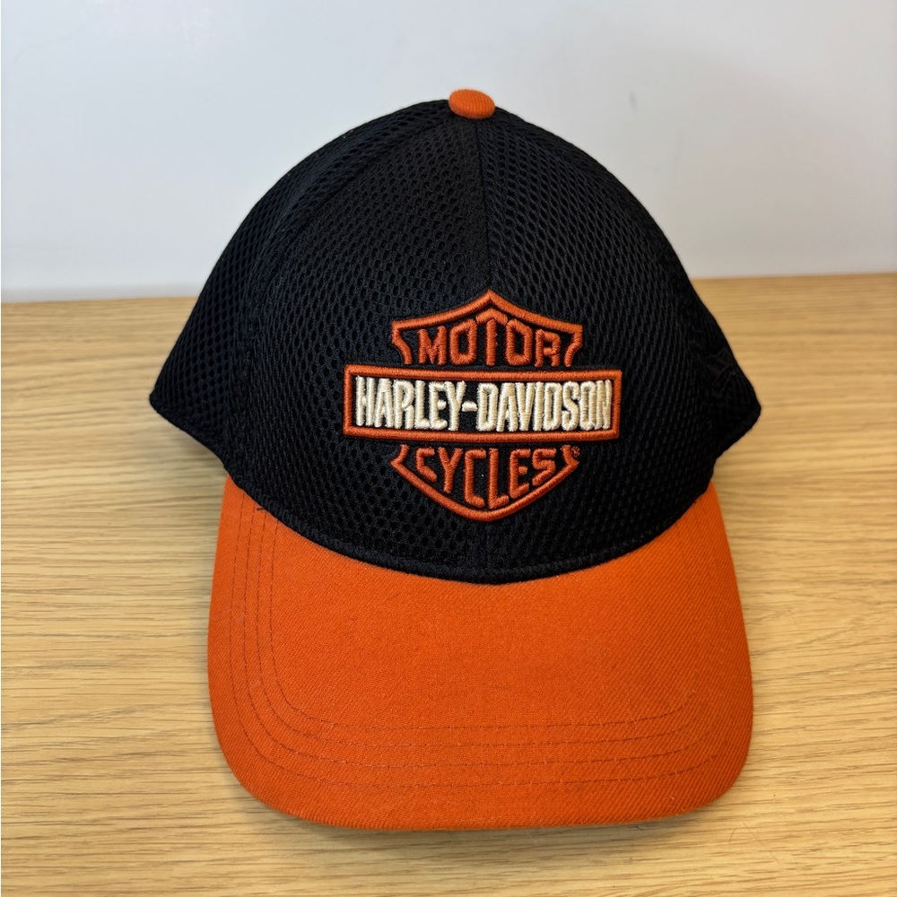 Harley-Davidson New Era 39THIRTY‎ Mesh Stretch Fit Hat Black Orange Small-Medium